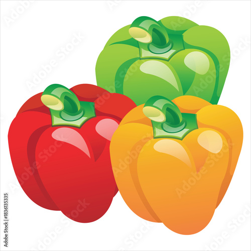 Bell Pepper Clip art – Red, Yellow & Green Peppers with Glossy Finish for Food & Kitchen Designs