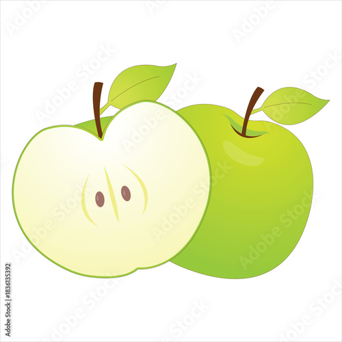 Green Apple Clip art – Whole & Cut Fruit with Seeds and Leaf for Food & Educational Designs