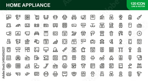 Modern Home Appliance Line Icon Set – Professional minimal kitchen and electronics vector collection for digital projects