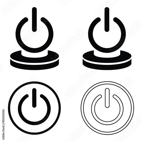 Collection of power buttons, including solid, outlined, and 3d icons representing start and stop functions