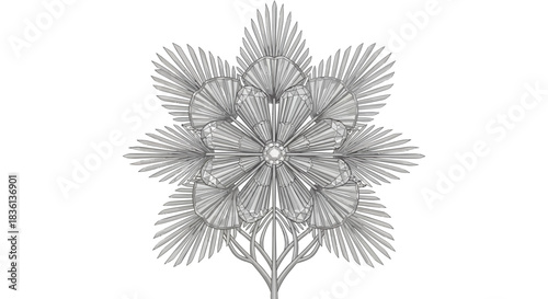 Abstract Geometric Flower Illustration, Digital Art, Symmetrical Design, Monochrome, Vector Graphic, Studio View, Minimalist Concept