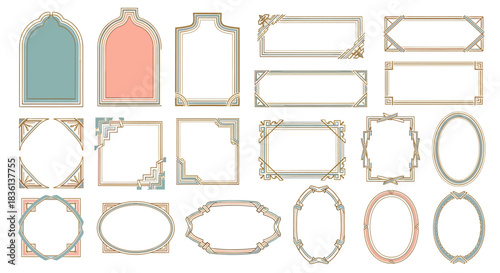 Vintage ornamental frames collection, decorative borders, vector illustration set, graphic design elements, isolated on white background, flat lay