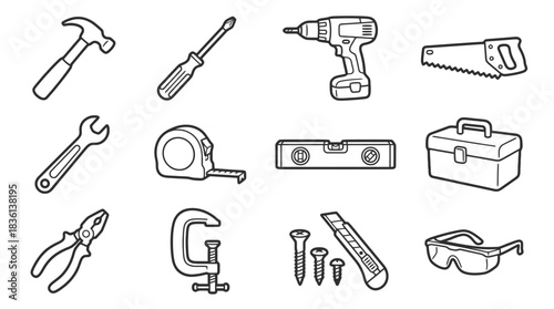 Handyman's essential tool collection for DIY projects, home repair, and professional craftsmanship, perfect for builders, carpenters and maintenance workers