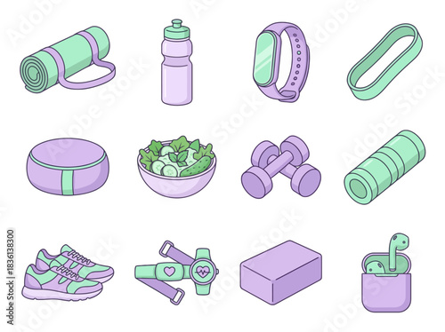 Start your fitness journey today with this pastel gym equipment and healthy salad for a balanced lifestyle and workout motivation, all in one place