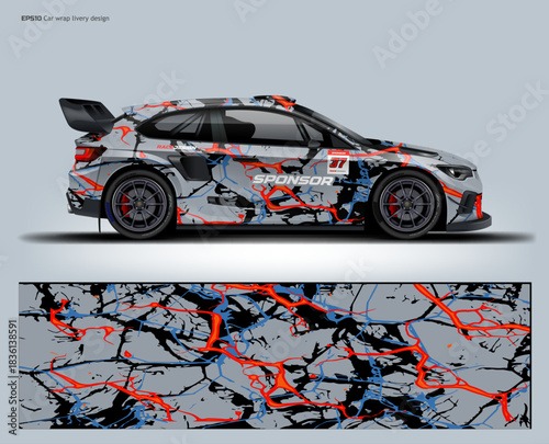 Rally Car wrap livery design. Sporty stratch grunge style.