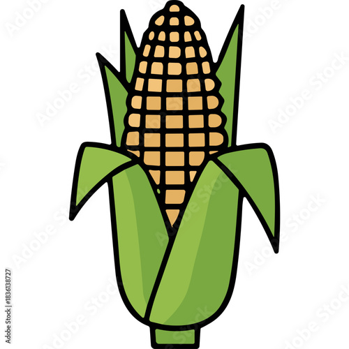 Fresh Corn on the Cob with Green Husks Detailed Vector Illustration Isolated on Black Background Vivid Yellow Kernels Ready for Harvest