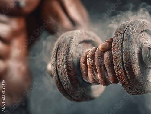 Gym training with dumbbells