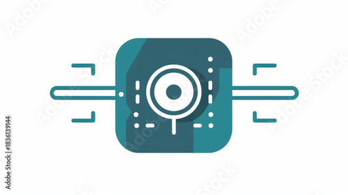 Clean circuit board line art icon depicting a tool wear sensor with a micro probe and a red alert symbol for system warnings