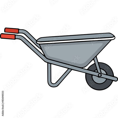 Gray Metal Wheelbarrow With Red Handles And Black Trim On A Black Background Ideal For Garden And Construction Work Outdoor Equipment Illustration
