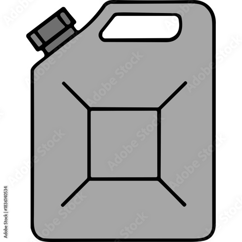 Gray Metal Jerrycan Fuel Container with Black Spout and Handle Isolated on Black Background Simple Graphic Design for Storage and Transportation Needs