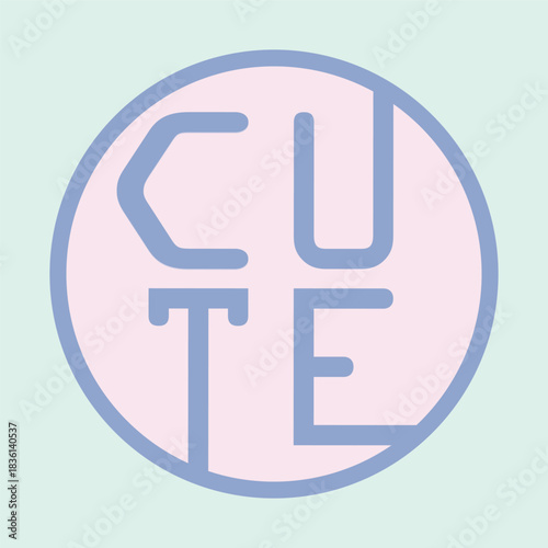 パステルくすみカラー「CUTE」の丸ステッカーシール風イラスト、350dpi