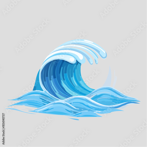 Modern 3D Vector Flood Rising Water Waves Symbol