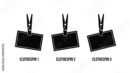 Three black clothes pins clipped onto rectangular shapes labeled one through three