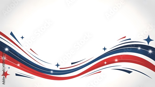 Patriotic Abstract Background with Red Blue White Stars and Wave Lines USA