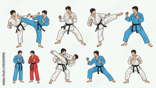 karate sequence demonstration a series of martial arts poses illustrated