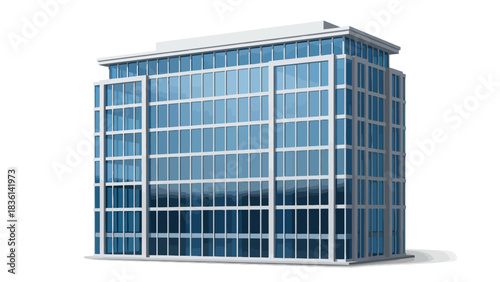A modern multistory glass curtain wall office building illustration on white