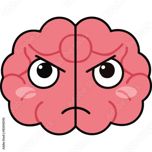Furious Pink Brain Character with Large White Eyes and Blush Marks on Black Background