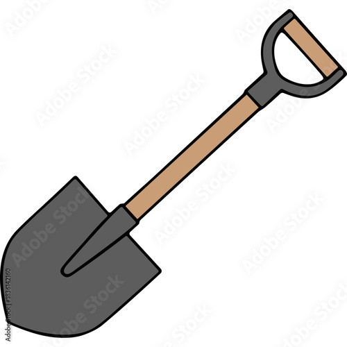 Garden Shovel Tool With Wooden Handle And Metal Scoop For Digging In Black Background