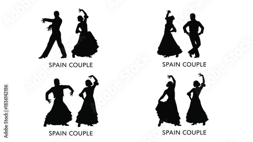 Silhouetted spanish couples dancing in traditional attire a cultural illustration