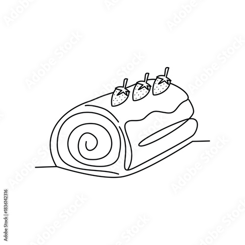 Minimalist  Roll Cake Christmas with Cherries Line Art Illustration