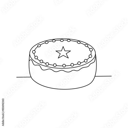 Simple Cake with Star Decoration Line Art Illustration