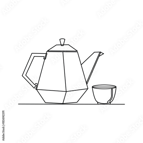 Minimalist Line Art of Simple Coffee Pot and Espresso Cup Set Line Art Illustration