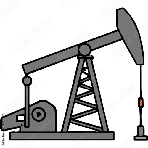 Gray Oil Pumpjack Industrial Machine on Black Background Symbolic Representation of Energy Extraction and Production with Red Accent Light