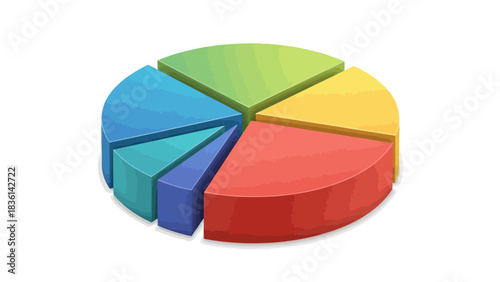 An exploded 3D pie chart with six distinctly colored segments against white