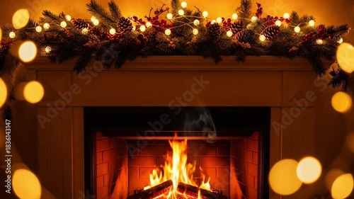 Cozy Holiday Fireplace backgrround video | Christmas Mantel with Garland and Glowing Lights