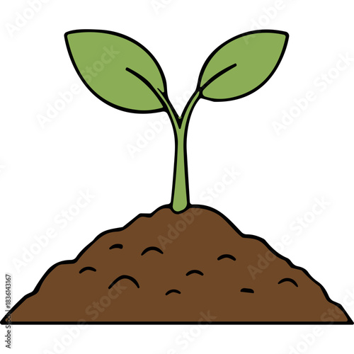 Green Sprout Emerging From Rich Brown Soil Against A Stark Black Background Symbolizing Growth And New Beginnings In A Simple Illustration