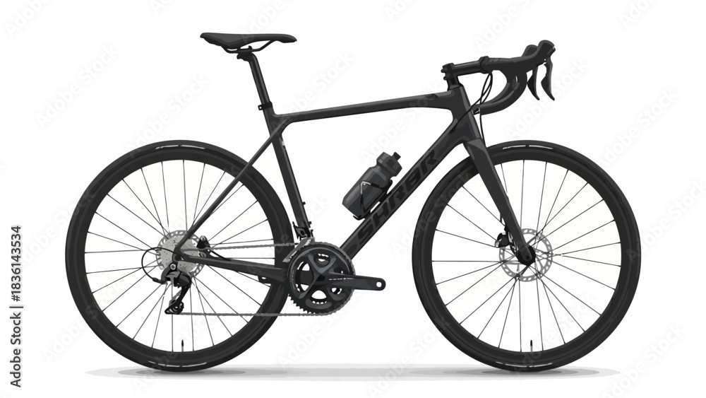 Fototapeta premium Black modern road bicycle with water bottle displayed on a white background