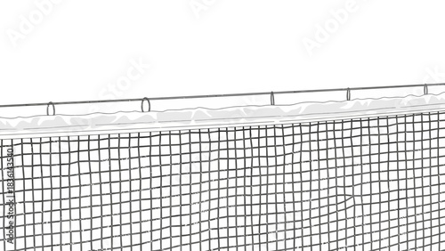 Black mesh net below a top cord with snow or white material