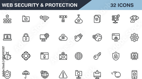 Web security icons set. Web line icons collection related protection, access, guard, safety. Perfect pixel vector illustration