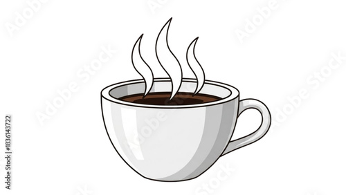 Illustration of a hot cup of coffee steaming, a symbol of morning energy and a warm break