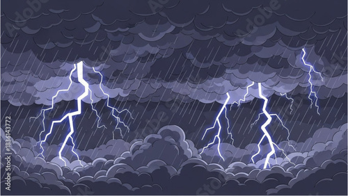 Dramatic Storm Scene with Lightning and Rain Illustration