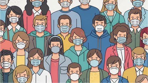 Crowd Wearing Masks Illustrative Depiction of Public Health
