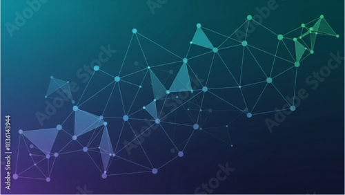 Abstract geometric network of interconnected nodes and lines on a gradient background