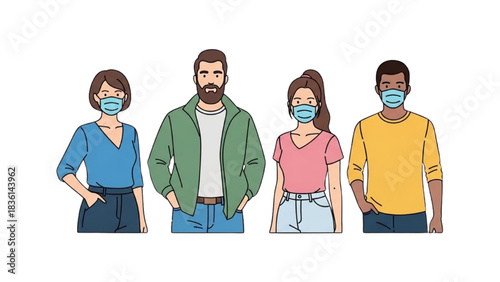Diverse Group of People Wearing Protective Face Masks Health and Safety Awareness