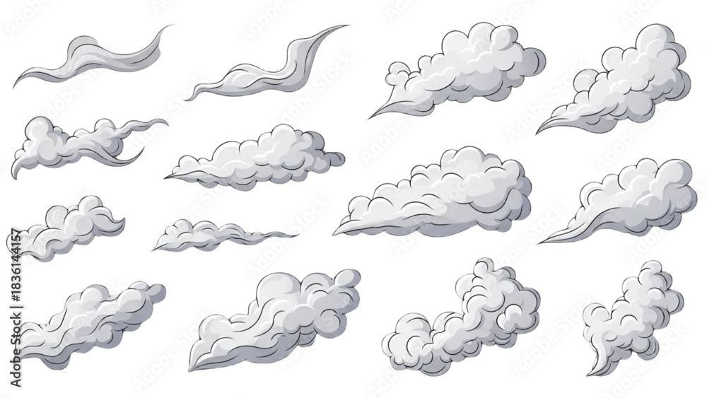 Fototapeta premium Collection of cloud illustrations in various shapes, perfect for design projects and backgrounds