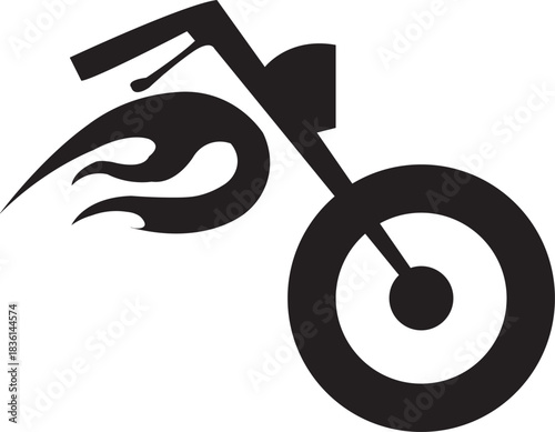 Black silhouette graphic of a chopper motorcycle front wheel and handlebar