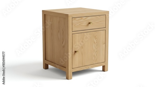 Wallpaper Mural Light wooden nightstand with a drawer, door, brass knobs, and simple, modern design Torontodigital.ca