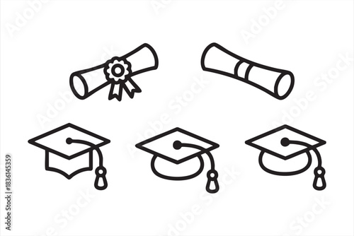 Diploma and Cap Line Vector Symbols for School and University Design