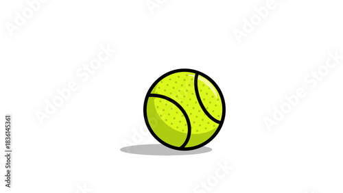 Cartoon tennis ball with dark outline bright yellowgreen color and shadow