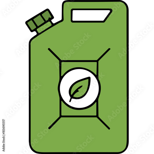 Green Fuel Jerrycan Icon Vector Illustration Symbolizing Eco Friendly Energy And Sustainable Transportation With Leaf Logo Inside Isolated On Black Background