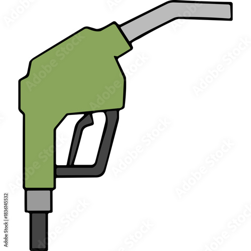 Green Fuel Pump Nozzle With Silver Spout and Black Handle Isolated on Black Background Vector Graphic