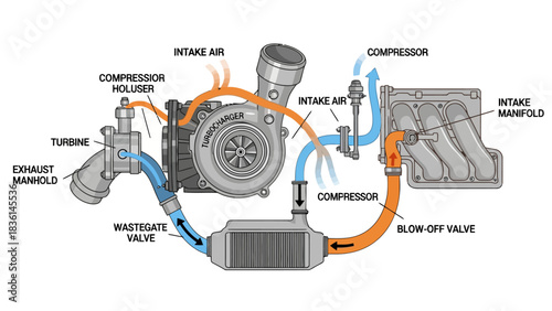 Diagram illustrating the air path and key components of a turbocharged engine system