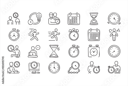 Time Management Line Icons for Scheduling, Planning, and Productivity Apps
