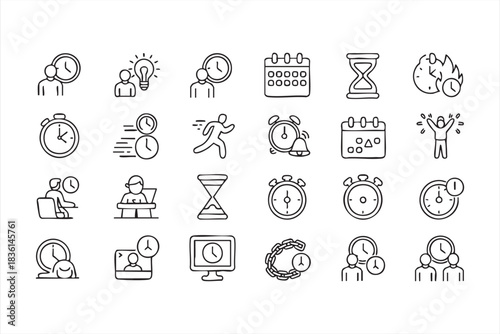 Hourglass, Stopwatch, and Calendar Icons for Time Tracking Interfaces