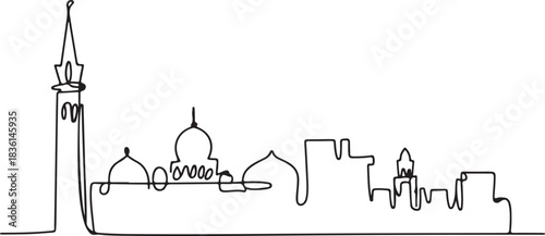 Continuous line illustration of the Cairo skyline with Khan el Khalili rooftops in a minimal elegant outline drawing
