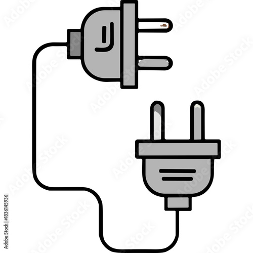 Grey Electrical Plug and Socket Disconnected on Black Background Minimalist Icon Representing Power Outage or Disconnection Abstract Concept Graphic Design
